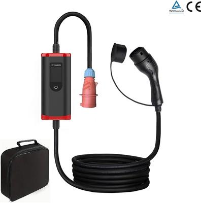 Mobiele EV CEE oplader - 3 fase - 11 kW - 8A to 16A - CEE Stopcontact (rood) - Type 2 - Incl. opbergtas - Geschikt voor elektrische auto's en plug-in hybrides