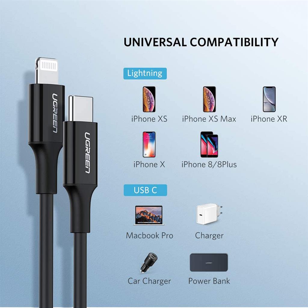 UGREEN MFI Fast Charging Type-C to Lightning Cable for iPhone 1M Black