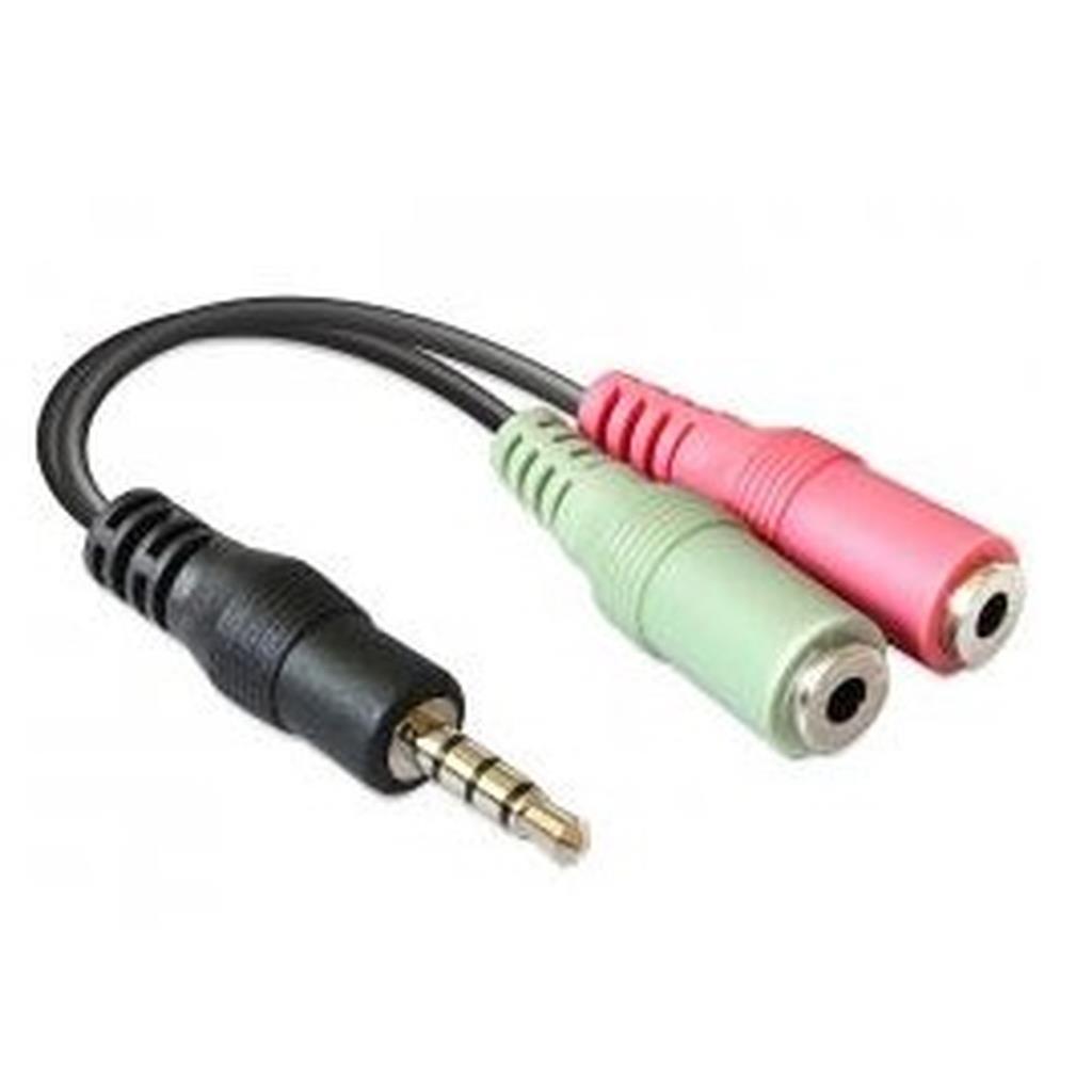Audio Jack 3.5mm Y-Splitter, Stereo+Microfoon, platte kabel, wit/rood