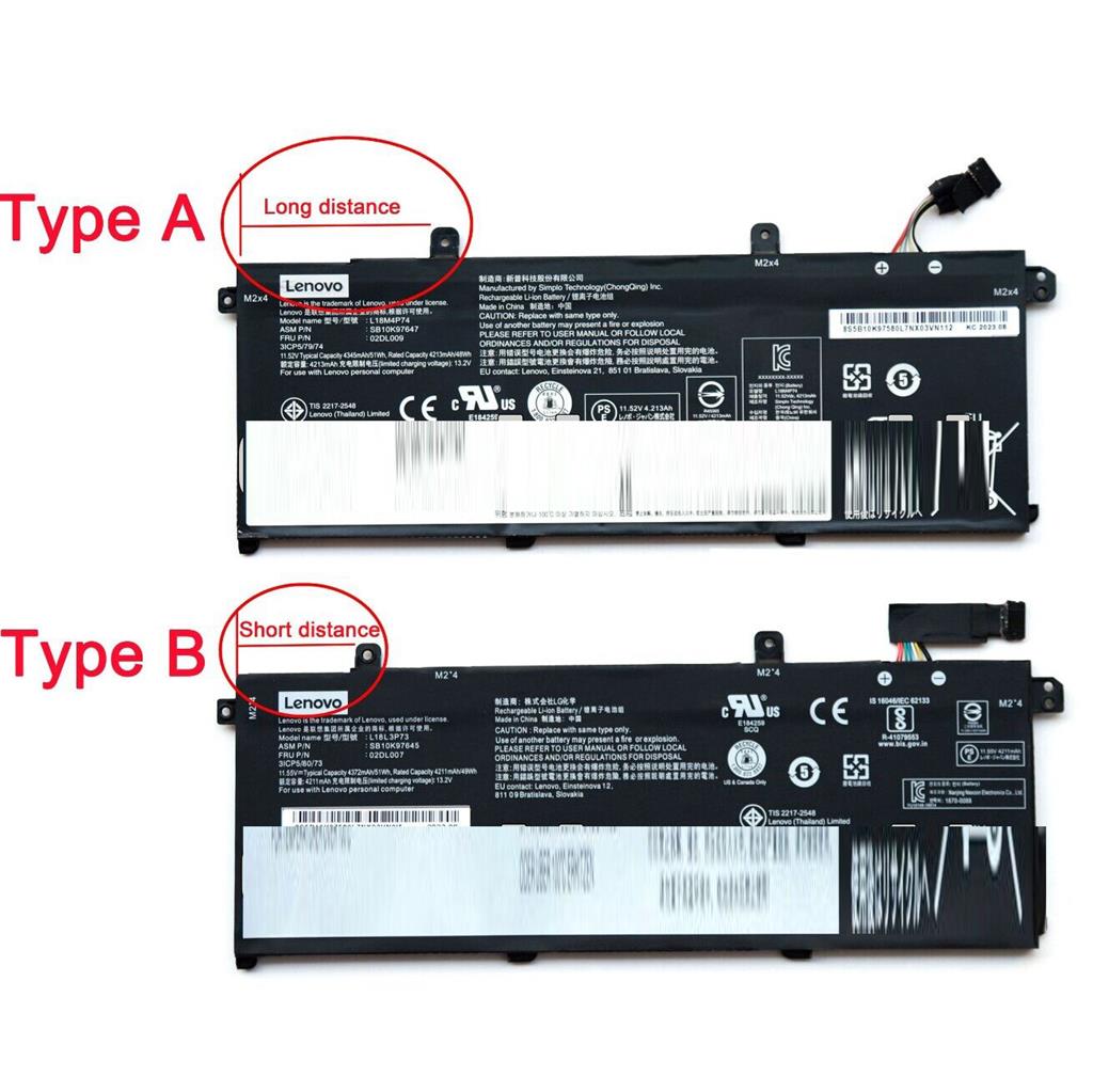Notebook Battery for Lenovo ThinkPad T14 1st Gen L18M4P74 SB10K97647 02DL009 11.52V 51Wh