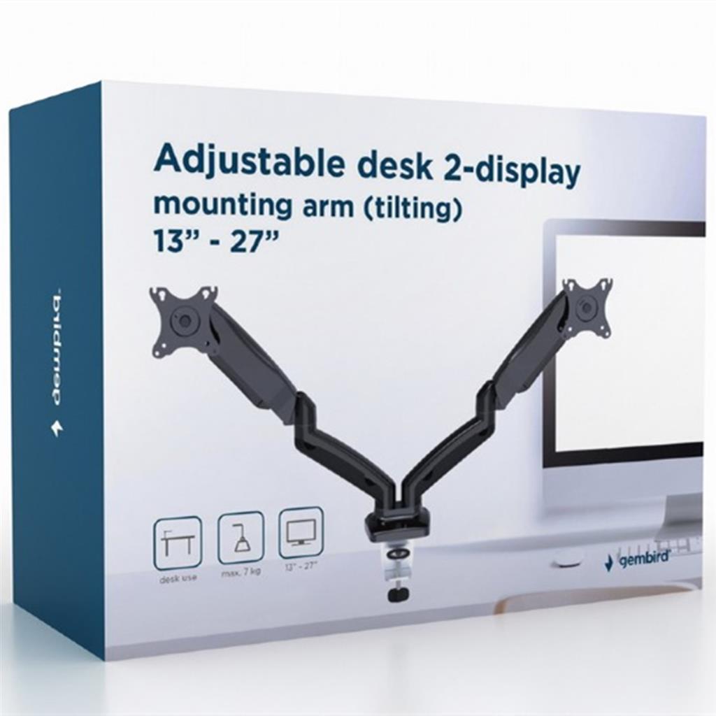 Adjustable desk 2-display mounting arm (tilting), 13"-27", up to 7 kg