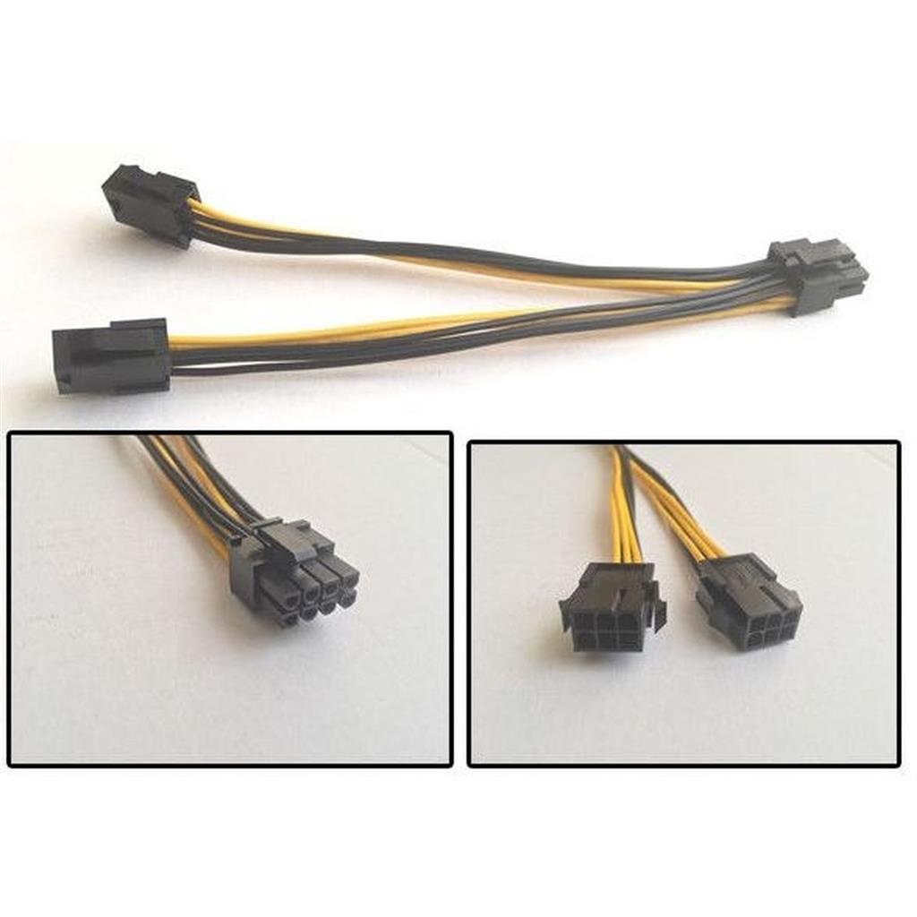 Dual 6Pin Female to 8 Pin Male Graphics Card PSU Cable, 20CM