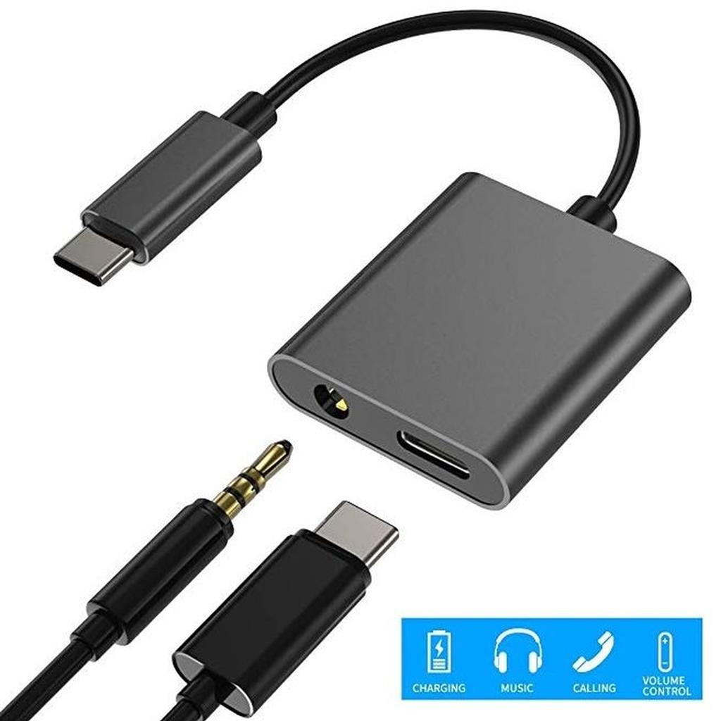 USB-C Audio + Charging Cable M/F, Black