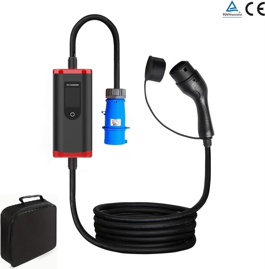 Mobiele EV CEE oplader - 1 fase - 7 kW - 8A to 32A - CEE Stopcontact (blauw) - Type 2 - Incl. opbergtas - Geschikt voor elektrische auto's en plug-in hybrides