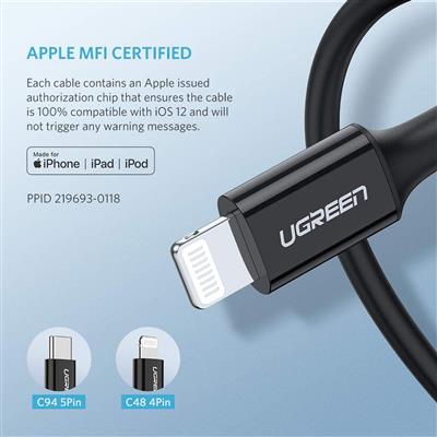 UGREEN MFI Fast Charging Type-C to Lightning Cable for iPhone 1M Black