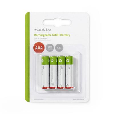 Nedis Rechargeable NiMH Battery AAA,1.2V DC,950mAh,Precharged,4-Blister