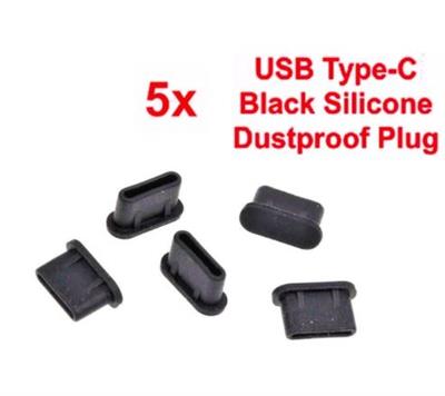 5* Siliconen anti-stof pluggen voor USB Type-C Port, kleur Zwart*