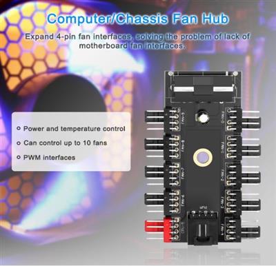 Fan Hub CPU Cooling HUB 10 Port 12V 4 Pin Fan PWM Hub Molex Controller