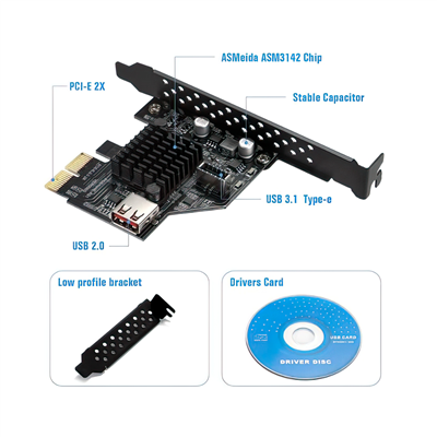 PCI-E USB3.1 GEN2 Type-E 10Gbps  Expansion Card, ASM3142 with Low-Profile
