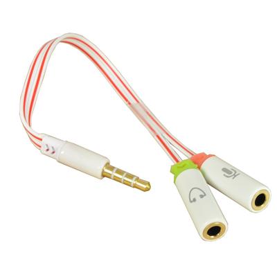 Audio Jack 3.5mm Y-Splitter, Stereo+Microfoon, platte kabel, wit/rood
