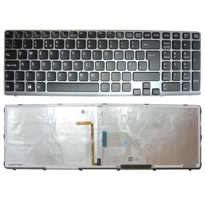 Notebook keyboard voor Sony SVE15 SVE17, backlit, zwarte toetsen met grijs frame, UK-Versie