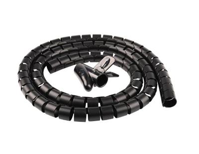 Kunststof Spiraalband + Invoer Clip Kabelmanagement, Zwart, Ø 32mm, 1.5M op rol