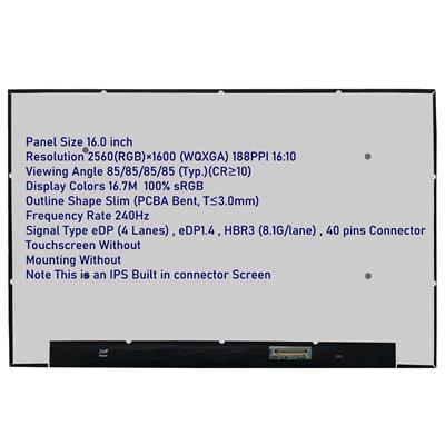 16.0" 2.5K 2560X1600P 16:10 240HZ EDP 40Pin LAPTOP LCD Screen Back Fold