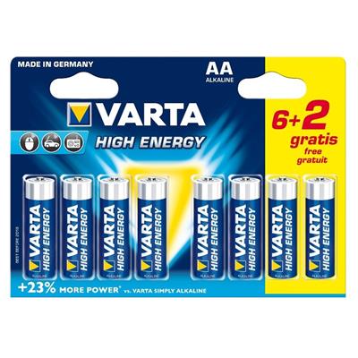 VARTA High Energy Alkaline batterij, AA/LR6, 1,5V, 6+2 Gratis!