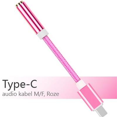 USB-C audio kabel M/F, Roze (3.5mm jack)