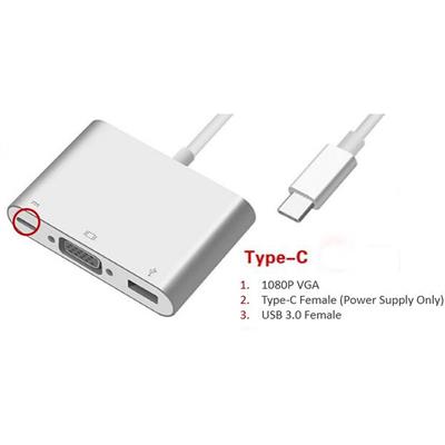 USB-C to USB 3.0/ VGA/ USB-C, Silver Adapter